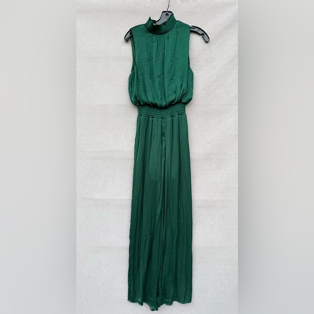 She + Sky  Green Sleeveless Jumper with Smocked Waist